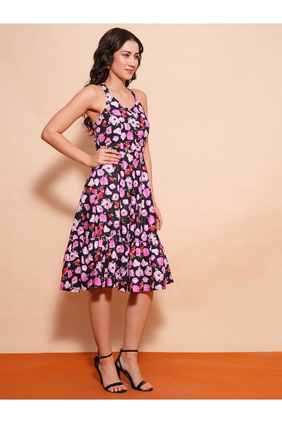 Globus By Styli Women Floral Print Halter Neck A-Line Midi Dress