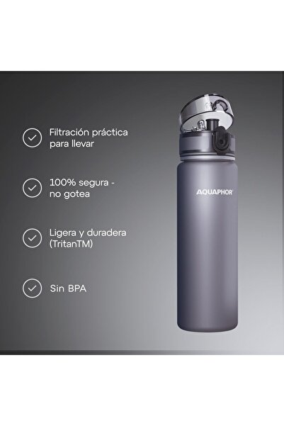 Aquaphor City Bottle 500ml Grey | Travel Water Bottle with Activated Carbon Filter | Filters Chlorin