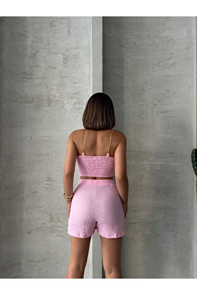 laughs WOMEN'S FLOWER PATTERNED SLITDING DETAIL SHORTS SKIRT AND GLOPS CROP BLUZ 2-PIECE SET RD1032