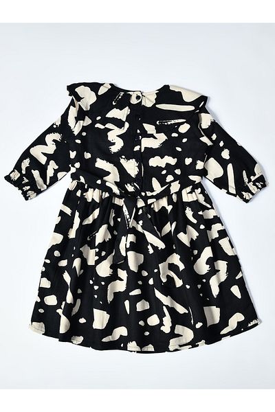 Bella Moda By Styli All-Over Abstract Print Ruffle Trim Cotton Dress
