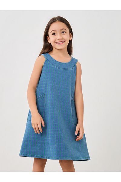 Styli Plaid Pocket Detail Sleeveless Dress