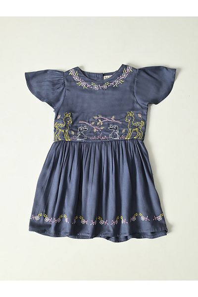 Bella Moda By Styli Embroidered Pleated Knee Length Dress