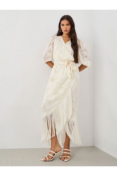 Styli Self Design Elbow Sleeves Wrap Maxi Dress