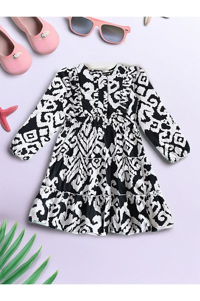 Bella Moda By Styli Printed Ruffled Detail Knee-Length Dress