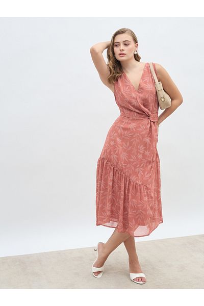 Styli All-Over Print Twist Front A-Line Midi Dress