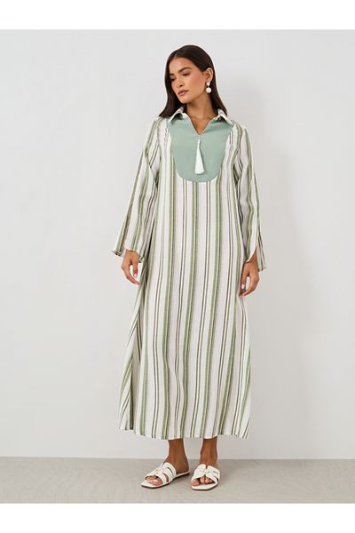Keenly By Styli Striped Tassel Detail Long Sleeve Jalabiya