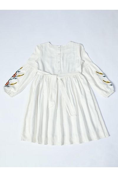 Bella Moda By Styli Floral Embroidered Round Neck Knee-Length Dress