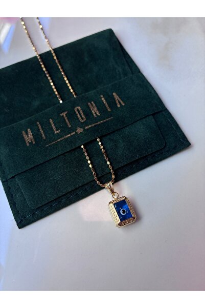 Miltonia 925s Gümüş Kare Nazar Kolye Pul Zincir