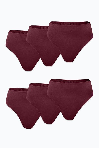 Malabadi Women's Burgundy 6 Pack Modal High Waist String Thong 6m178