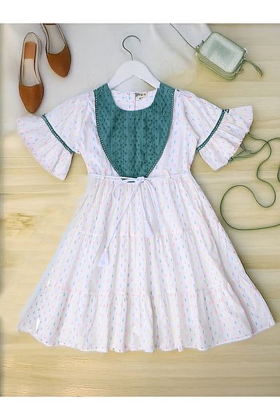 Bella Moda By Styli Dobby Schiffli Yoke Cotton Tiered Dress