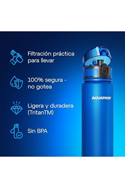 Aquaphor City Bottle 500ml Blue | Travel Water Bottle with Activated Carbon Filter | Filters Chlorin