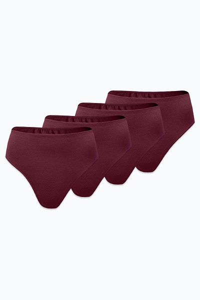 Malabadi Women's Burgundy 4 Pack Modal High Waist String Thong 4m178