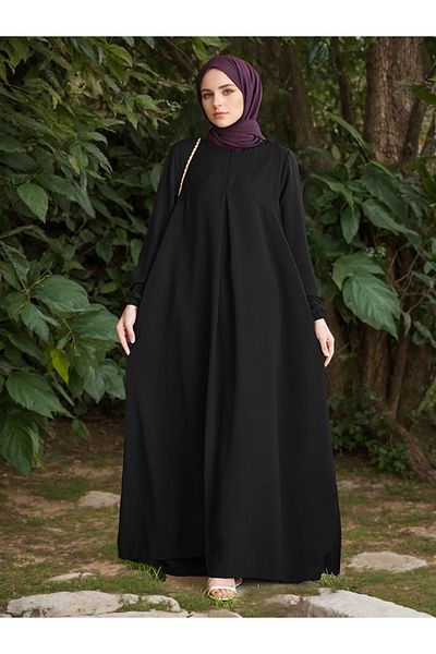 Take Two By Styli جلابية نسائية سادة بأكمام مطوية وسحاب أمامي