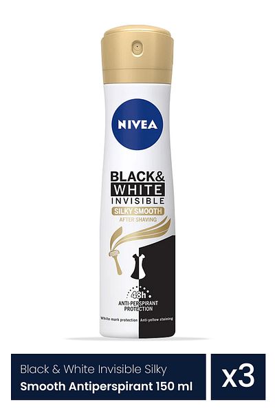 NIVEA Nivea Black & White Invisible Silky Smooth Αντιιδρωτικό 3 τεμάχια x 150 ml