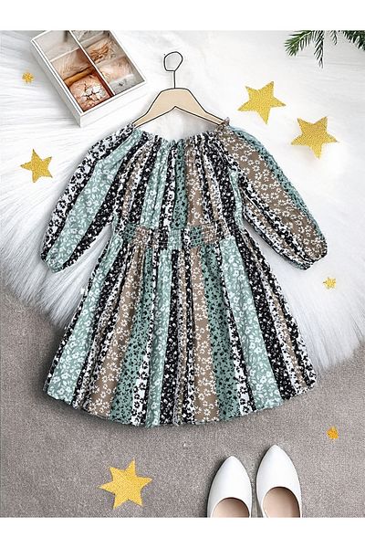 Bella Moda By Styli All-Over Print Cotton Dress with Smocked Waist