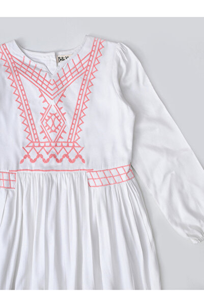 Bella Moda By Styli Embroidered Notch Neck Knee-Length Dress