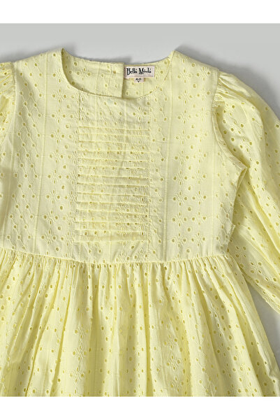 Bella Moda By Styli Solid Schiffli Pintuck Detail Dress with 3/4 Sleeves