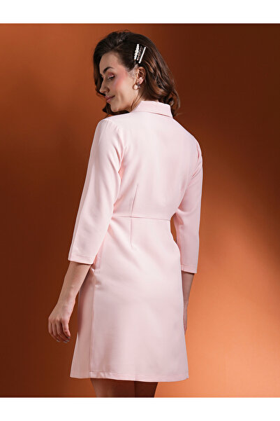 Globus By Styli Women Pink Solid Overlap Shawl Lapel Solid Blazer Mini Dress