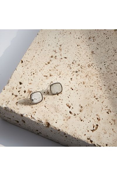 NARRU Handmade NARRU earrings, square, 1.2 mm, white and silver, Xeni