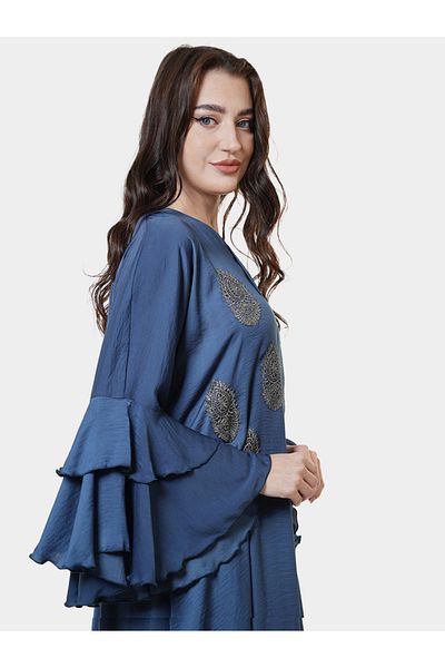 Elena by DStyle Ruffled Sleeve V-Neck Lace Detail A-Line Jalabiya