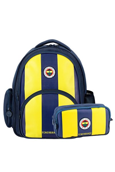 Fenerbahçe 3 Bölmeli Çubuklu Arma Baskılı Suni Deri Okul Çantası + Kalemlik
