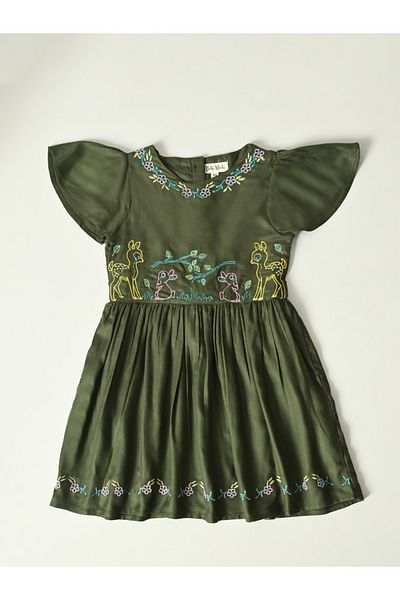 Bella Moda By Styli Embroidered Ruffled Sleeve Knee-Length Dress