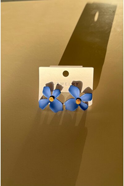 Bige Sultan Mavi Çiçek Formlu Çivi Küpe