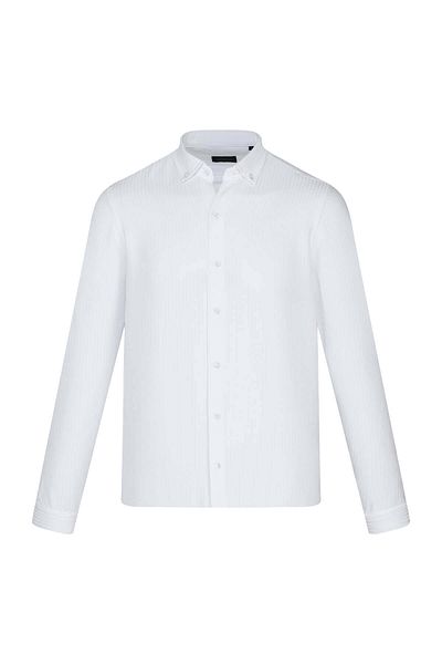 Hatemoğlu White Comfort Fit Button Collar Long Sleeve Casual Shirt
