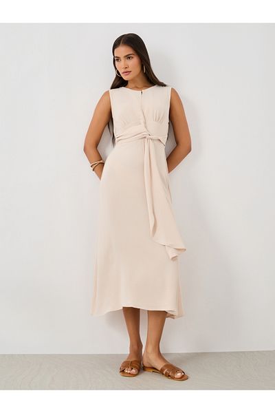 Styli Tie Front Detail Sleeveless A-Line Midi Dress