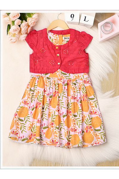 Bella Moda By Styli Printed Schiffli Cotton A-Line Dress with Lining