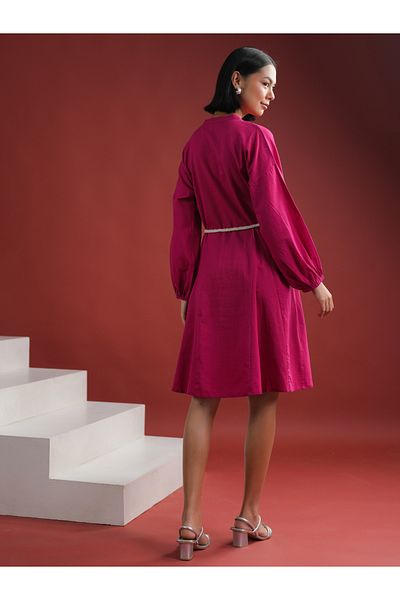 Sanskrutihomes By Styli Women Pink Solid Collared Cotton A-Line Knee Length Dress