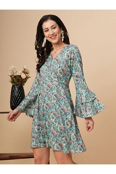 Globus By Styli Women All-Over Print V Neck A-Line Mini Dress