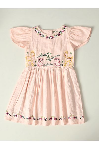 Bella Moda By Styli Embroidered Ruffled Sleeve Knee-Length Dress