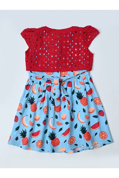 Bella Moda By Styli Printed Schiffli Cotton A-Line Dress with Lining