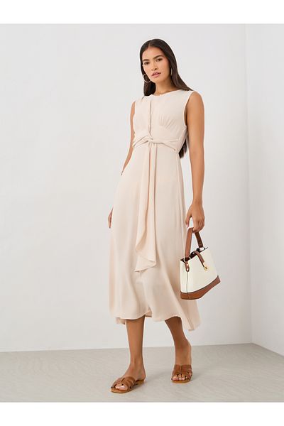 Styli Tie Front Detail Sleeveless A-Line Midi Dress