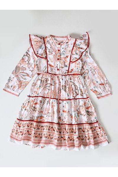Bella Moda By Styli Floral Print Ruffled Detail Knee-Length Dress
