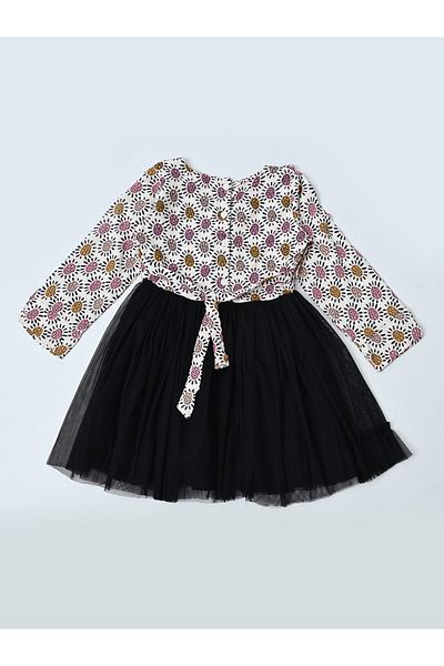Bella Moda By Styli All-Over Print Long Sleeve Cotton Dress with Ruffle Trim