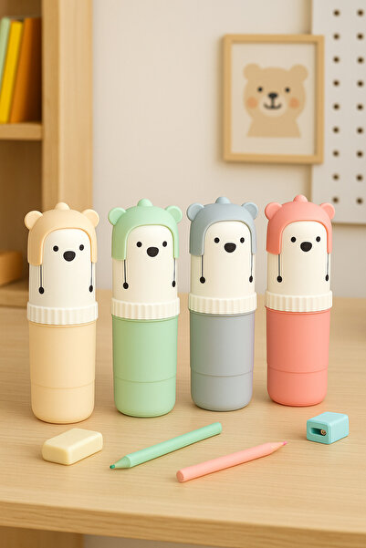 Poomy مجموعة حامل أقلام تيدي بير مكونة من 4 قطع - منظم للأطفال، مقلمة - منظم ...