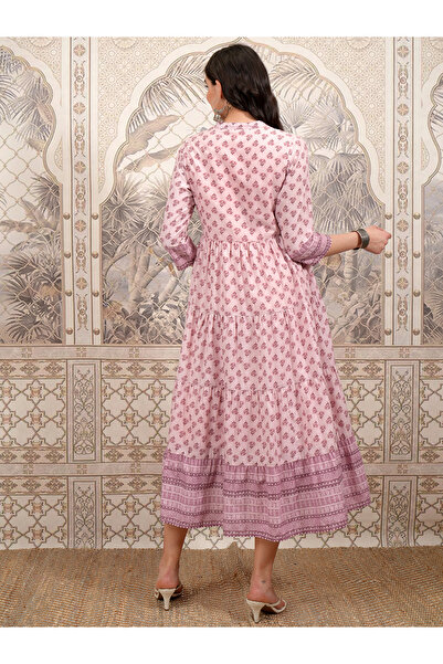 Vishudh By Styli Women Pink Ethnic Motifs Printed A-Line Midi Dress