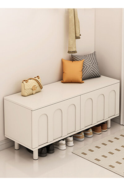 sharpdo Cream Style Multifunctional Household Entrance Shoe Cabinet Bench 100*34*45CM