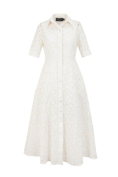 Exquise Fisko Patterned Cotton Midi Length Shirt Dress