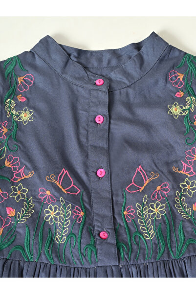 Bella Moda By Styli Embroidered Mandarin Collar Knee-Length Dress