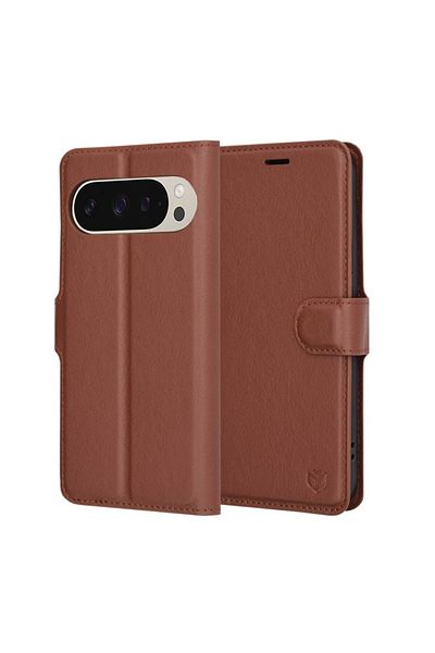 SKYDDAR INNOVATION Husă pentru Google Pixel 9 / Pixel 9 Pro, husă din piele tip carte, portofel interior, set de autocolante, maro
