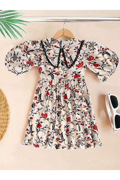 Bella Moda By Styli Floral Print Balloon Sleeves Knee-Length Dress