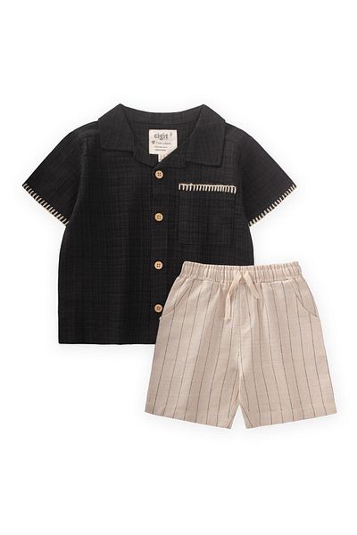 Cigit Handcrafted Detailed Shirt Suit 2-10 Years Black