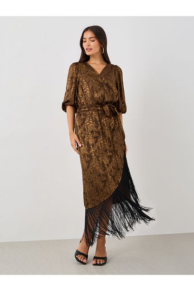 Styli Self Design Elbow Sleeves Wrap Maxi Dress