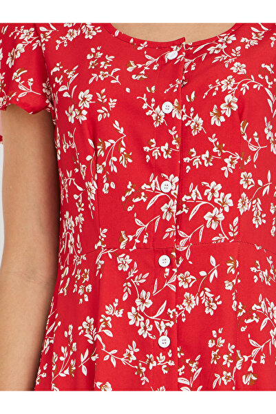 Take Two By Styli Women Red Floral Print Button Front A-Line Midi Dress