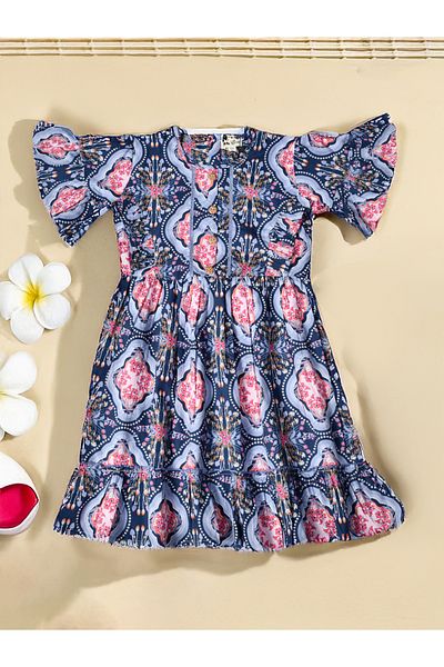 Bella Moda By Styli All-Over Printed Ruffled Hem Knee-Length Dress