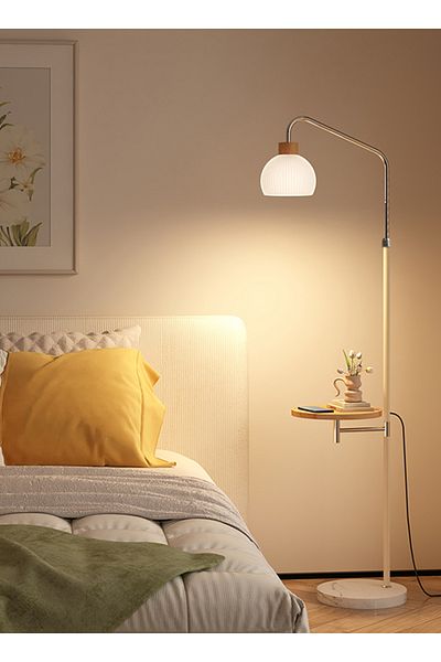 sharpdo LED French Retro Living Room Sofa Floor Lamp, 3-Color Variable Light Bulb, with Coffee Table Shelf