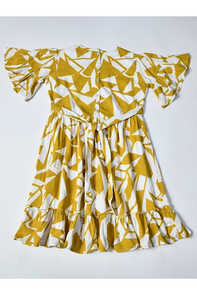 Bella Moda By Styli Abstract Print Short SleeveÂ Cotton Dress with Ruffle Trim